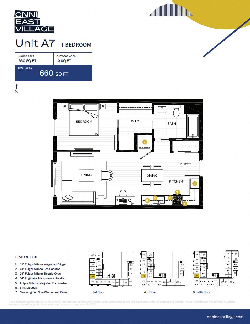 Floor plan for 1 bed, 1 bath, 660 sqft